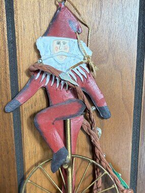 Vintage 1992 Silvestri Metal Santa Claus Ornament Riding Unicycle Charlene Smith